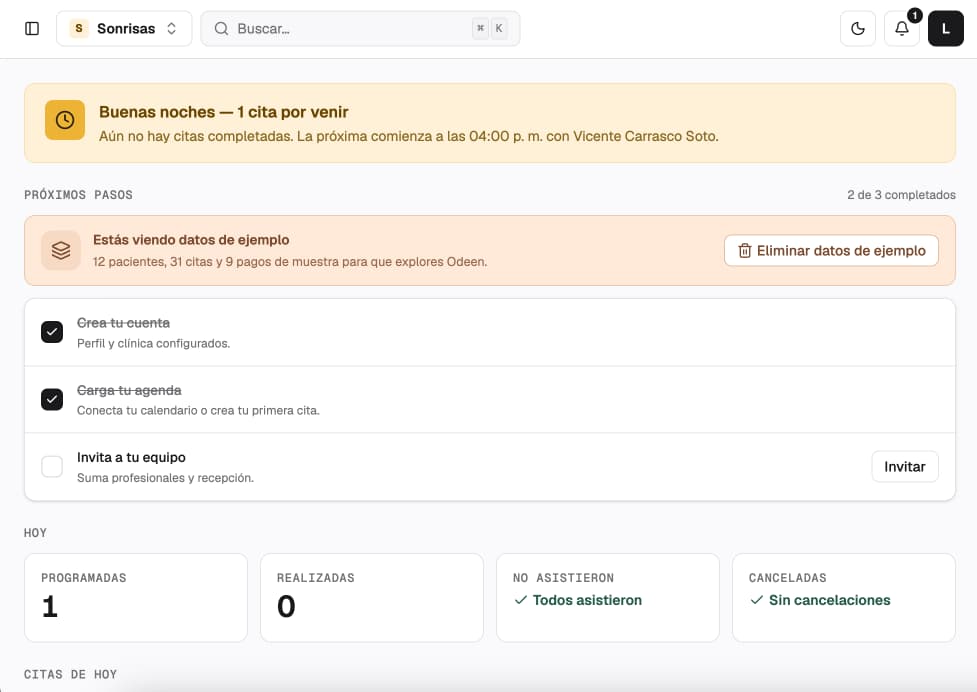 Dashboard operacional de Odeen