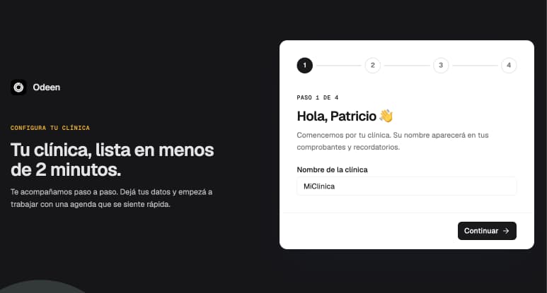Registro de clínica en Odeen