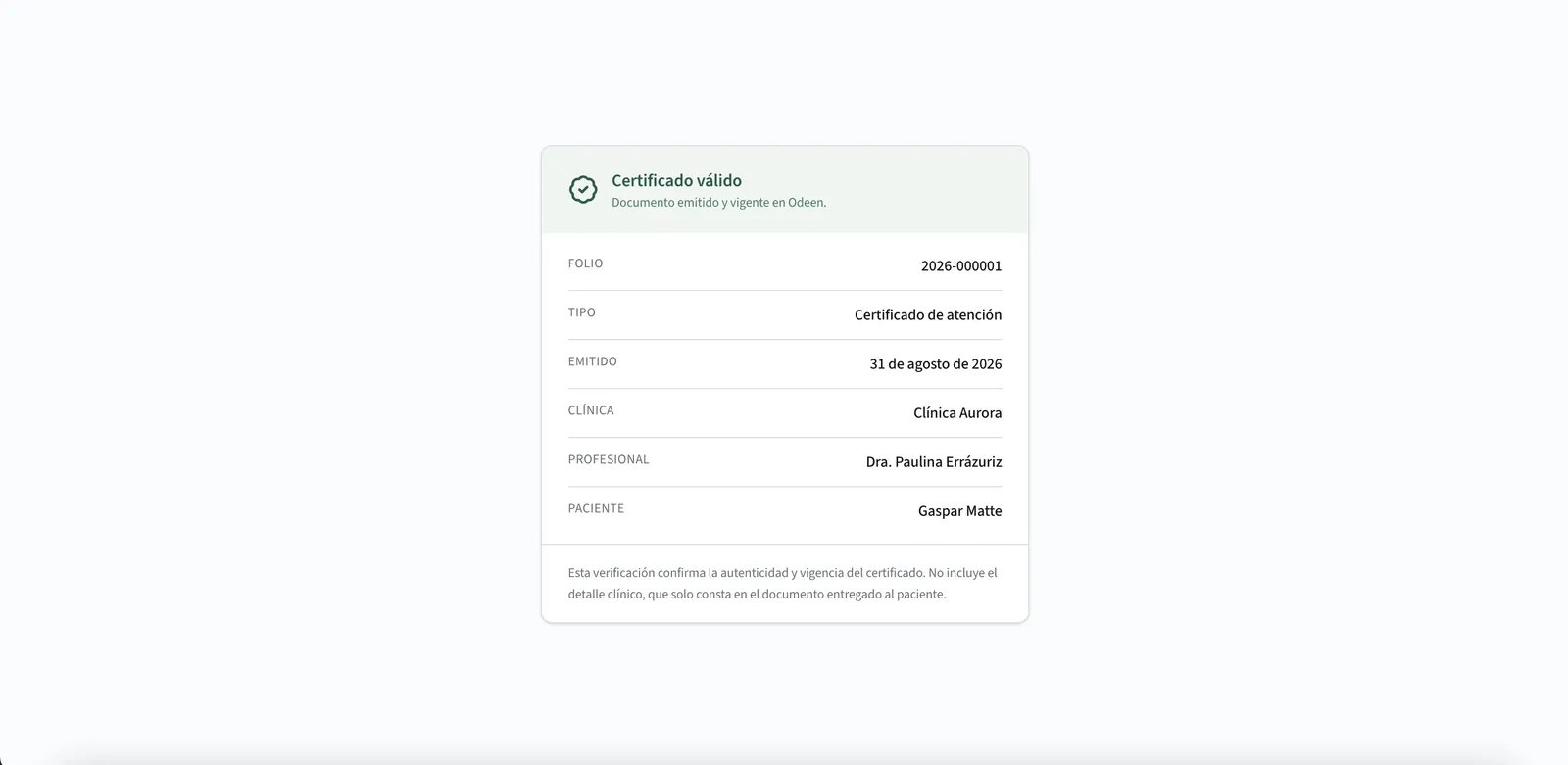 Verificación pública de un documento clínico de Odeen